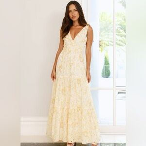 Tie-Shoulder Yellow Floral Maxi Dress